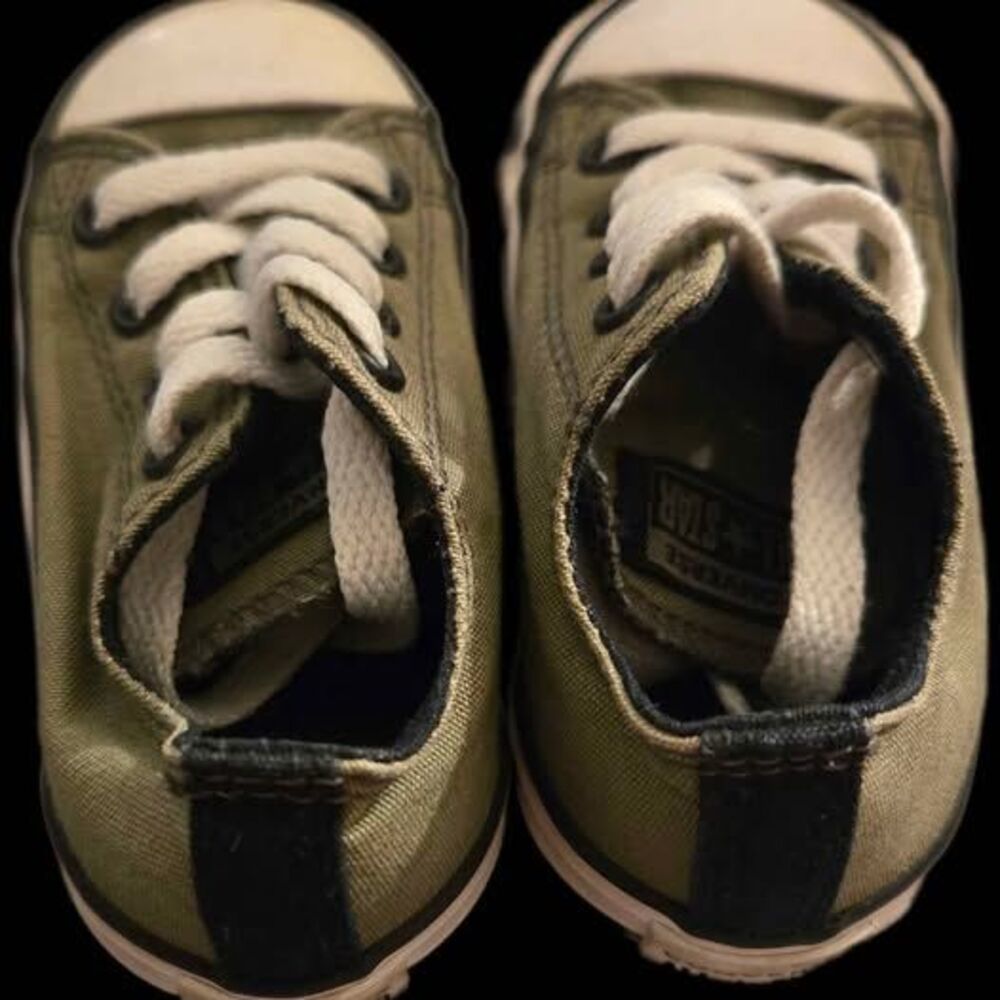Olive green low top sneakers, size 5